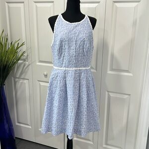 Lilly Pulitzer Tori dress crew blue tint yarn dye stripe floral eyelet size 14